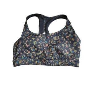 Athleta Contender Sports Bra Black Leopard Print Racerback Women's Size M